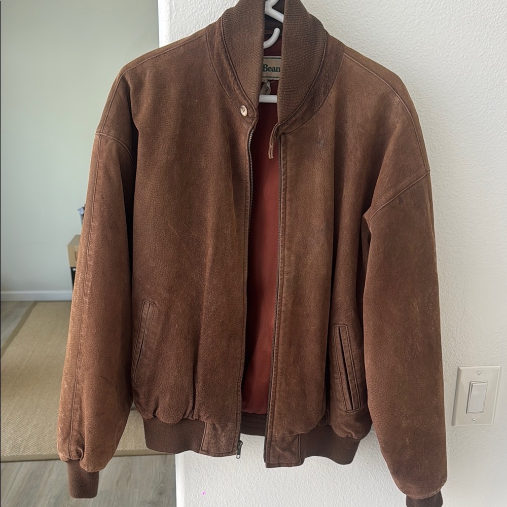 L.L. Bean Men's Brown Suede Bomber Jacket